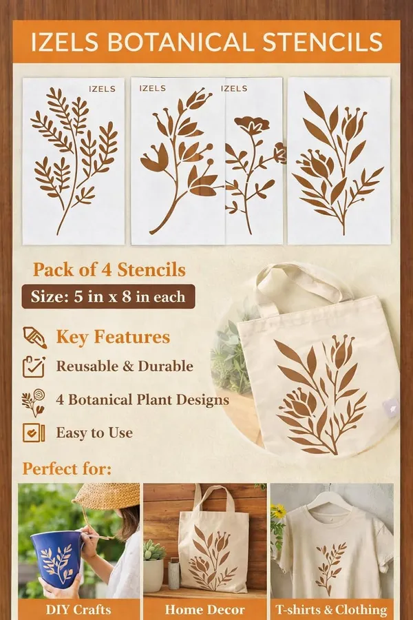 Floral_Leaf_Stencil_Set_For_Painting_Pack_Of_4_5x8_Inch_Reusable_Mylar_Stencils_For_Wall_Art_Furniture_Fabric_Canvas_Wood_Tile_Diy_Craft_Projects_Botanical_Painting_Templates
