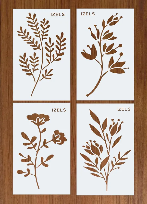 Floral_Leaf_Stencil_Set_For_Painting_Pack_Of_4_5x8_Inch_Reusable_Mylar_Stencils_For_Wall_Art_Furniture_Fabric_Canvas_Wood_Tile_Diy_Craft_Projects_Botanical_Painting_Templates
