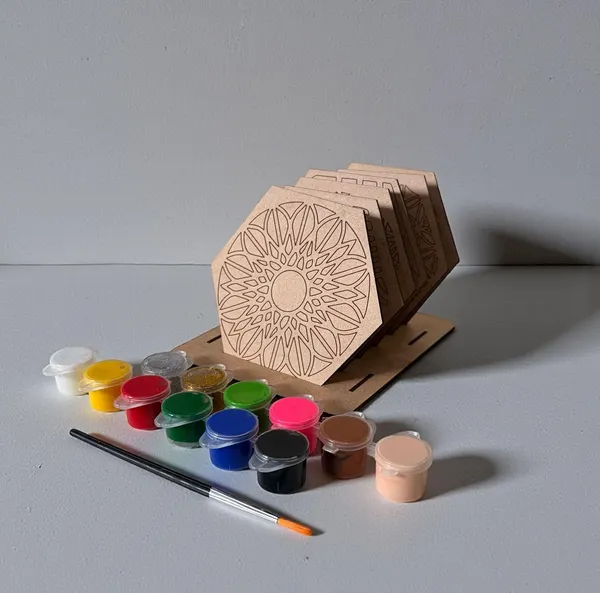Izels_Diy_Coaster_Mandala_Art_Painting_Kit_Set_Of_6_Pre_Marked_4_4_Inch_Mdf_Coasters_3mm_With_Stand_12_Non_Toxic_Acrylic_Colours_Brush_Art_Craft_Kit_For_Kids_Adults_Home_Decor_Birthday_Return_Gift_Hexagonal_Mandala
