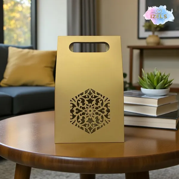 Izels_Laser_Cut_Paper_Gift_Bag_With_Handle_Mandala_Pack_Of_25_Metallic_Textured_Gift_Packaging_For_Eid_Gifts_Wedding_Favors_Return_Gifts_Festive_Corporate_Gifting_12x6x20_Cm_Green