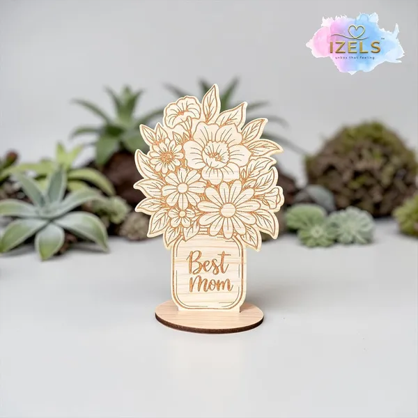 Izels_Best_Mom_Gift_For_Mother_Wooden_Table_Decor_Plaque_With_Stand_Floral_Bouquet_Mdf_Showpiece_Birthday_Appreciation_Present_For_Mother_Women_Grandmother_From_Daughter_Or_Son_Best_Mom_Decor_2
