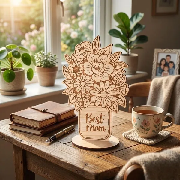 Izels_Best_Mom_Gift_For_Mother_Wooden_Table_Decor_Plaque_With_Stand_Floral_Bouquet_Mdf_Showpiece_Birthday_Appreciation_Present_For_Mother_Women_Grandmother_From_Daughter_Or_Son_Best_Mom_Decor_2