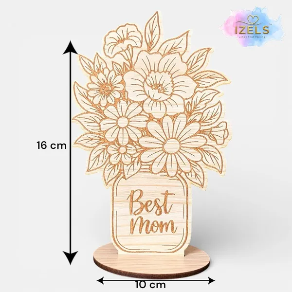 Izels_Best_Mom_Gift_For_Mother_Wooden_Table_Decor_Plaque_With_Stand_Floral_Bouquet_Mdf_Showpiece_Birthday_Appreciation_Present_For_Mother_Women_Grandmother_From_Daughter_Or_Son_Best_Mom_Decor_2