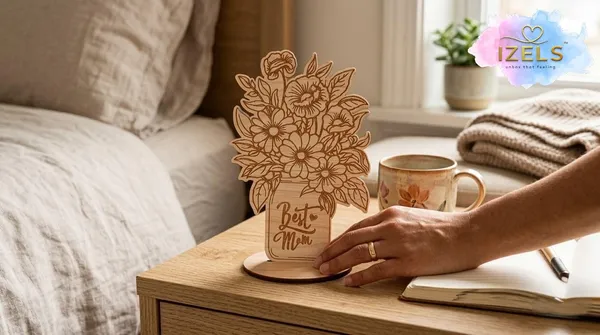 Izels_Best_Mom_Gift_For_Mother_Wooden_Table_Decor_Plaque_With_Stand_Floral_Bouquet_Mdf_Showpiece_Birthday_Appreciation_Present_For_Mother_Women_Grandmother_From_Daughter_Or_Son_Best_Mom_Decor_1