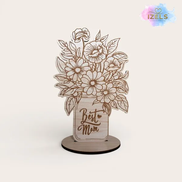 Izels_Best_Mom_Gift_For_Mother_Wooden_Table_Decor_Plaque_With_Stand_Floral_Bouquet_Mdf_Showpiece_Birthday_Appreciation_Present_For_Mother_Women_Grandmother_From_Daughter_Or_Son_Best_Mom_Decor_1