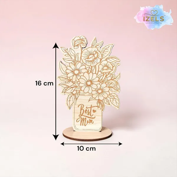 Izels_Best_Mom_Gift_For_Mother_Wooden_Table_Decor_Plaque_With_Stand_Floral_Bouquet_Mdf_Showpiece_Birthday_Appreciation_Present_For_Mother_Women_Grandmother_From_Daughter_Or_Son_Best_Mom_Decor_1