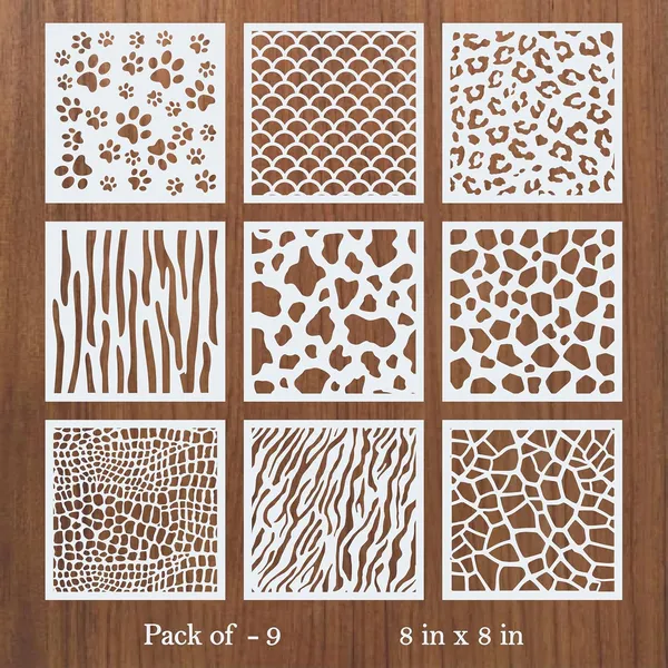 Animal_Print_Stencil_Set_For_Painting_Pack_Of_9_8x8_Inch_Reusable_Mylar_Stencils_For_Wall_Art_Furniture_Fabric_Canvas_Wood_Diy_Craft_Projects_Safari_Wildlife_Pattern_Templates