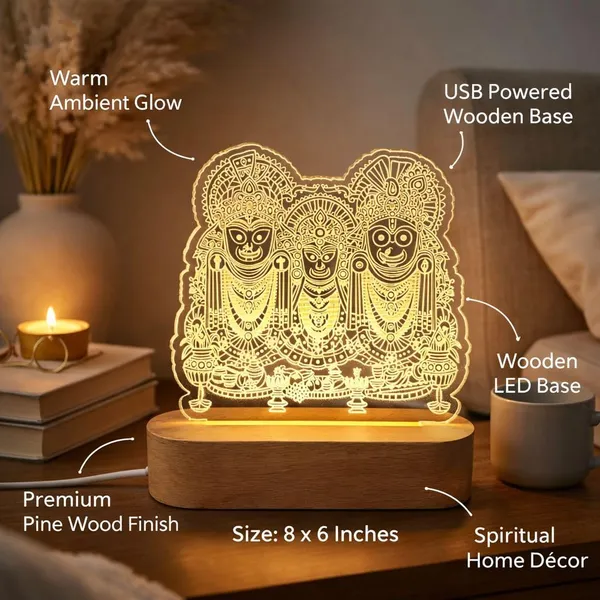 Jagannath_Balabhadra_Subhadra_Laser_Engraved_Led_Night_Lamp_Warm_Light_Pine_Wood_Base_Usb_Powered_Spiritual_Lamp_For_Home_Decor_Puja_Room_Bedroom_Gifting_8x6_Inches