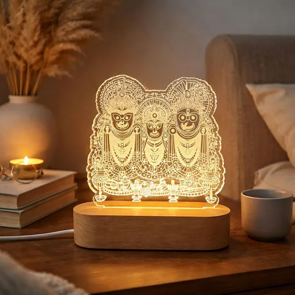 Jagannath_Balabhadra_Subhadra_Laser_Engraved_Led_Night_Lamp_Warm_Light_Pine_Wood_Base_Usb_Powered_Spiritual_Lamp_For_Home_Decor_Puja_Room_Bedroom_Gifting_8x6_Inches