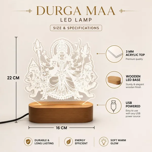 Led_Acrylic_Lamp_Maa_Durga_Design_8x6_Inch