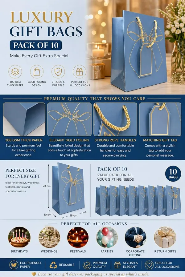 Izels_Premium_Luxury_Paper_Bow_Gift_Bags_Pack_Of_10_Leather_Finish_With_Gold_Foil_Geometric_Design_Thick_220_Gsm_Paper_Rope_Handles_Thank_You_Tag_Blue_Pack_Of_10