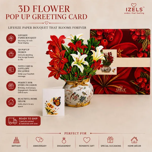 3d_Flower_Pop_Up_Greeting_Card_Lifesize_Floral_Vase_Design_Paper_Bouquet_10_Inch_Floral_Display_With_Note_Card_Envelope_Birthday_Anniversary_Engagement_Romantic_Gift_For_Her_Him_Floral_Vase_Design_3