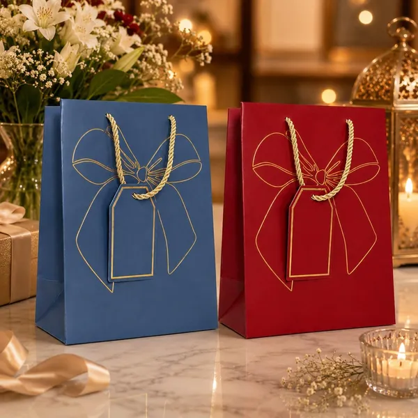 Izels_Premium_Metallic_Paper_Gift_Bags_Pack_Of_10_5_Blue_5_Red_Small_Luxury_Gift_Bags_With_Gold_Foiling_Bow_Design_Name_Tag_23x18x10_Cm_Paper_Bags_For_Wedding_Birthday_Return_Gifts_Festive_Gifting