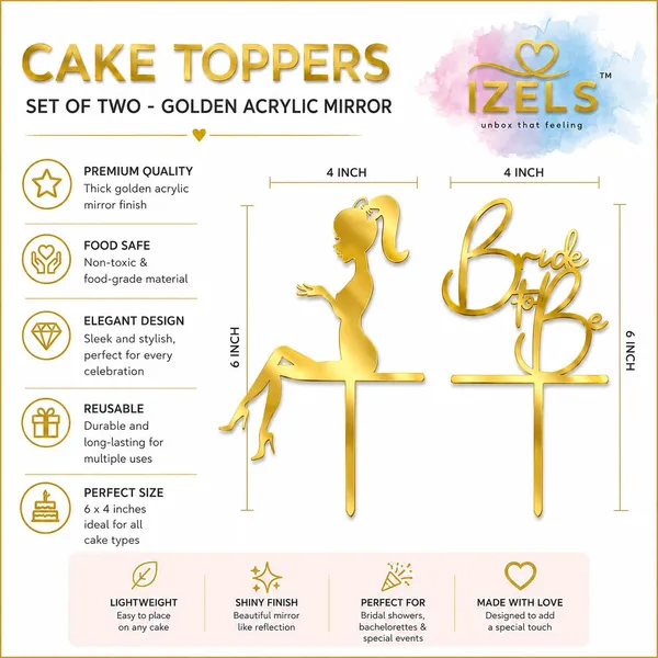 Bridal_Shower_Cake_Topper_Set_Of_2_Mirror_Acrylic_Cake_Decoration_6x4_Inch_For_Bachelorette_Party_Engagement_Bride_To_Be_Celebrations_Bride_To_Be