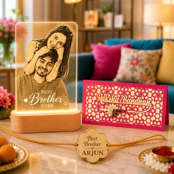 Raksha_Bandhan_Gift_Combo_For_Brother_Sister_Personalized_Photo_Led_Lamp_21_X_18_Cm_With_Best_Brother_Best_Sister_Engraving_Custom_Name_Rakhi_Laser_Cut_Shagun_Envelope