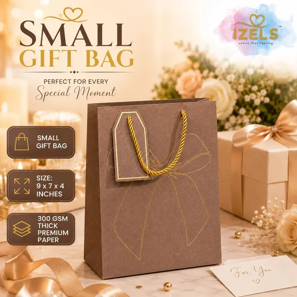 Izels_Glitter_Paper_Gift_Bag_With_Gold_Foiling_23x18x10_Cm_Beige_5_Pack