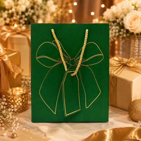 Izels_Glitter_Paper_Gift_Bag_With_Gold_Foiling_23x18x10_Cm_Green_10_Pack
