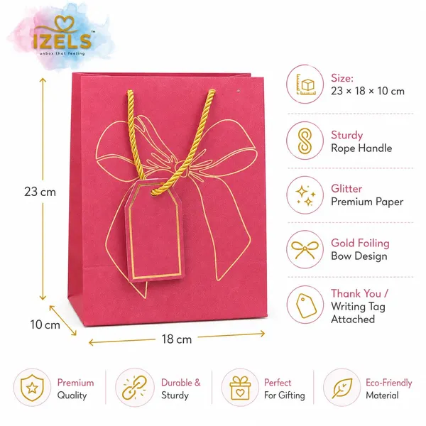 Izels_Glitter_Paper_Gift_Bag_With_Gold_Foiling_23x18x10_Cm_Pink_5_Pack