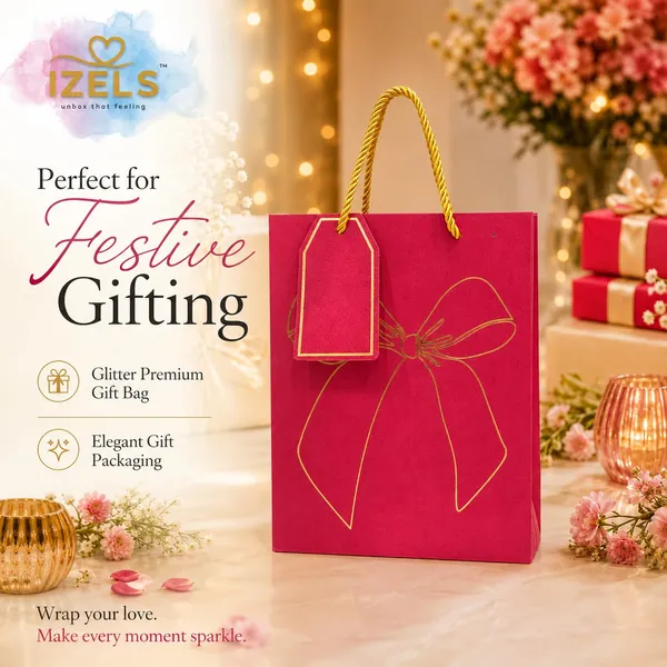 Izels_Glitter_Paper_Gift_Bag_With_Gold_Foiling_23x18x10_Cm_Pink_5_Pack