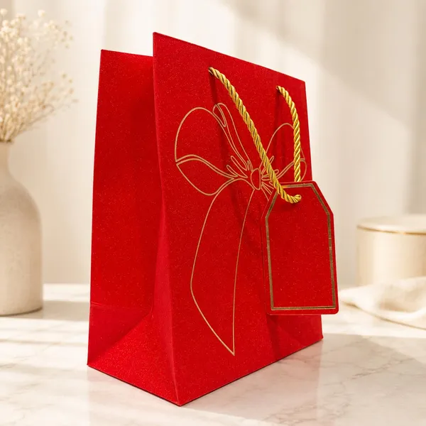 Izels_Glitter_Paper_Gift_Bag_With_Gold_Foiling_23x18x10_Cm_Red_10_Pack