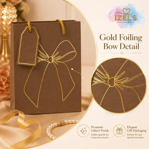 Izels_Glitter_Paper_Gift_Bag_With_Gold_Foiling_23x18x10_Cm_Beige_10_Pack