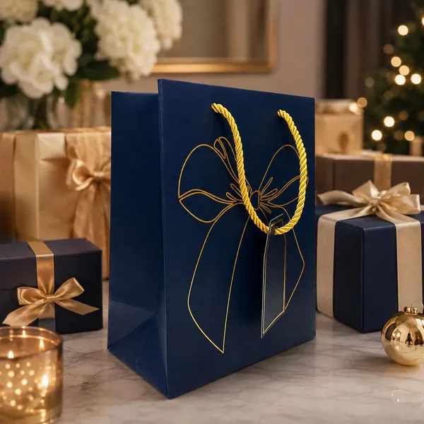 Izels_Metallic_Gift_Bag_With_Gold_Foiling_Bow_23x18x10_Cm_Blue_10_Pieces