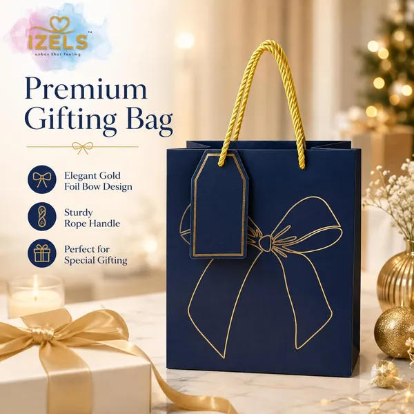 Izels_Metallic_Gift_Bag_With_Gold_Foiling_Bow_23x18x10_Cm_Blue_10_Pieces