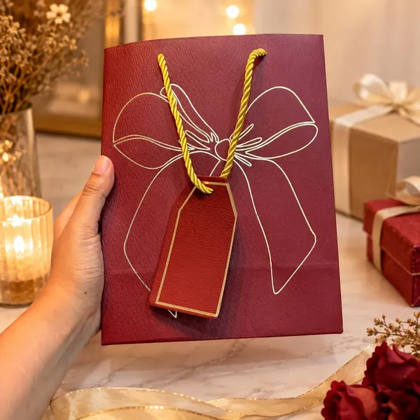Izels_Metallic_Gift_Bag_With_Gold_Foiling_Bow_23x18x10_Cm_Red_10_Pieces