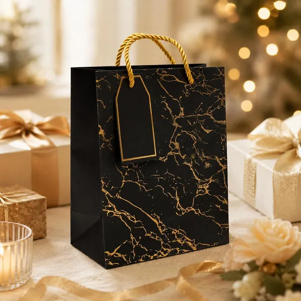 Izels_Metallic_Paper_Gift_Bag_With_Gold_Foiling_23x18x10_Cm_Black_10_Pcs
