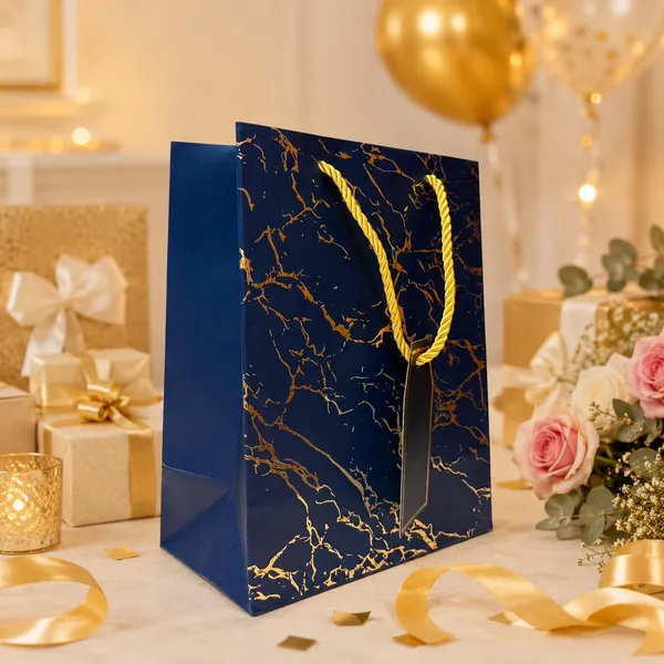 Izels_Metallic_Paper_Gift_Bag_With_Gold_Foiling_23x18x10_Cm_Blue_10_Pcs