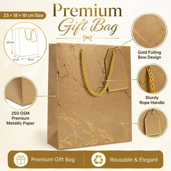 Izels_Metallic_Paper_Gift_Bag_With_Gold_Foiling_23x18x10_Cm_Peach_10_Pcs