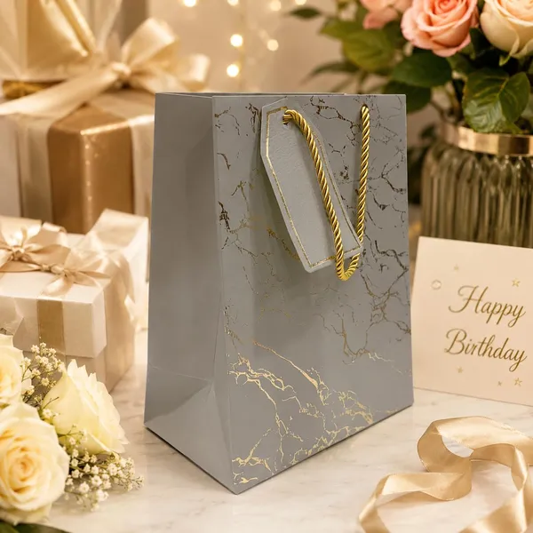 Izels_Metallic_Paper_Gift_Bag_With_Gold_Foiling_23x18x10_Cm_Silver_10_Pcs