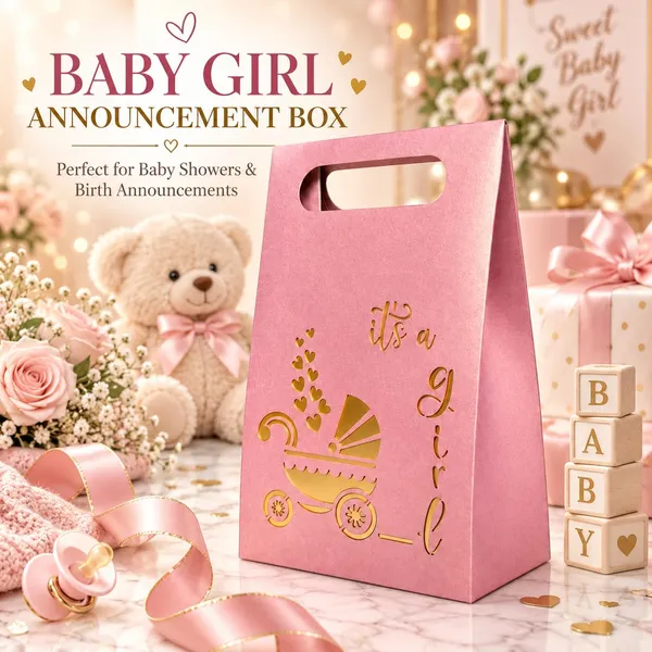 Izels_It_S_A_Girl_Baby_Announcement_Gift_Box_Pink_Pack_Of_25