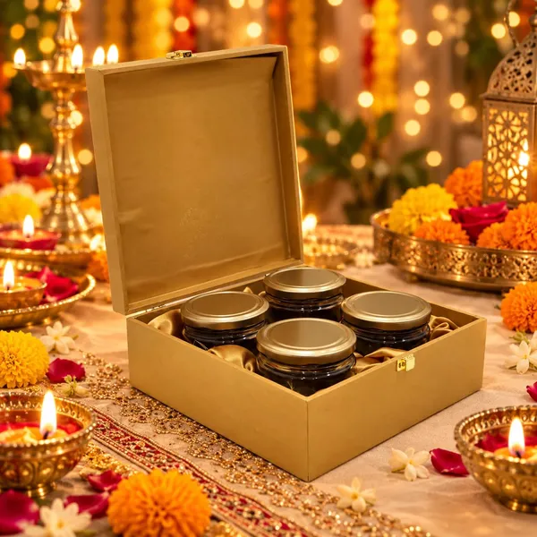 Mdf_Dry_Fruit_Box_With_4_Airtight_Glass_Jars_For_Diwali_Gold