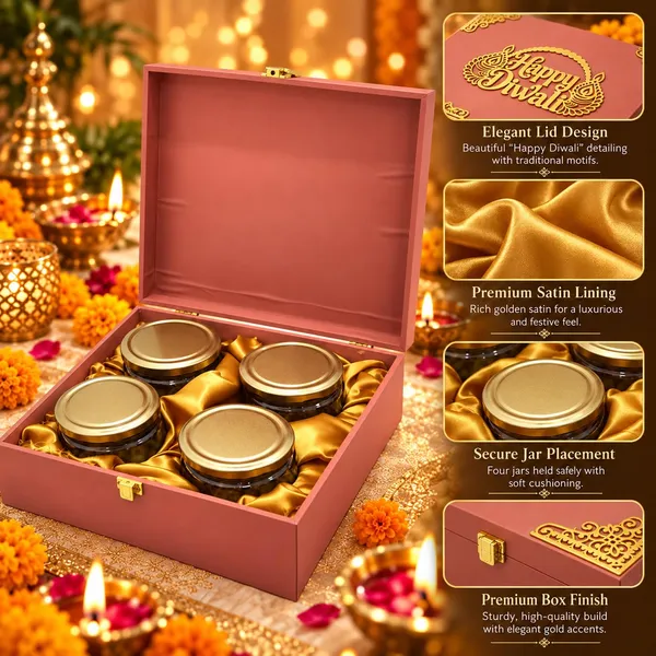 Mdf_Dry_Fruit_Box_With_4_Airtight_Glass_Jars_For_Diwali_Peach