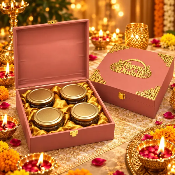 Mdf_Dry_Fruit_Box_With_4_Airtight_Glass_Jars_For_Diwali_Peach