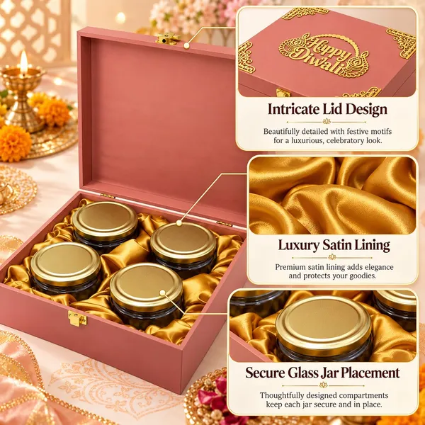 Mdf_Dry_Fruit_Box_With_4_Airtight_Glass_Jars_For_Diwali_Peach