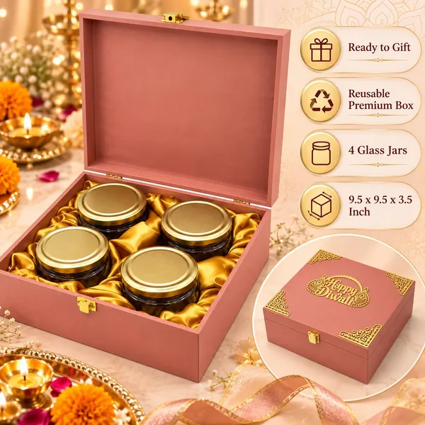 Mdf_Dry_Fruit_Box_With_4_Airtight_Glass_Jars_For_Diwali_Peach
