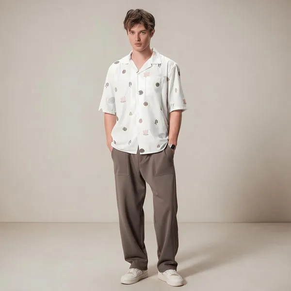 Hasal_Men's_White_Floral_And_Abstract_Print_Cuban_Collar_Half_Sleeve_Shirt