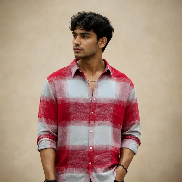 Hasal_Men's_Red_And_Grey_Buffalo_Check_Flannel_Shirt_Full_Sleeve_Casual_Wear