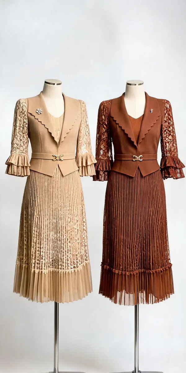 Chanderi_Fit_&_Flare_Dress_Duo_Beige_&_Brown