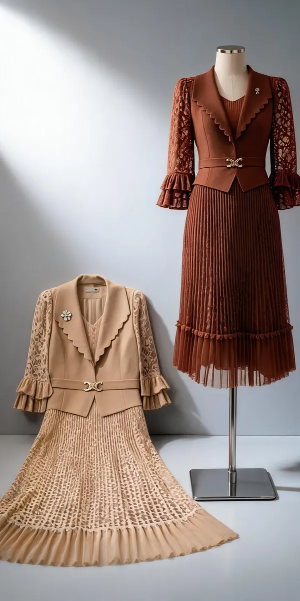 Chanderi_Fit_&_Flare_Dress_Duo_Beige_&_Brown