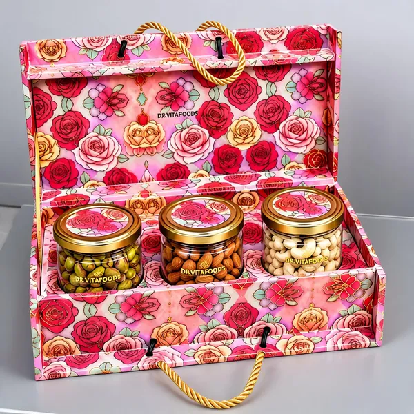 Dr.Vitafoods_Floral_Assorted_Dry_Fruit_Gift_Box_With_Three_Jars