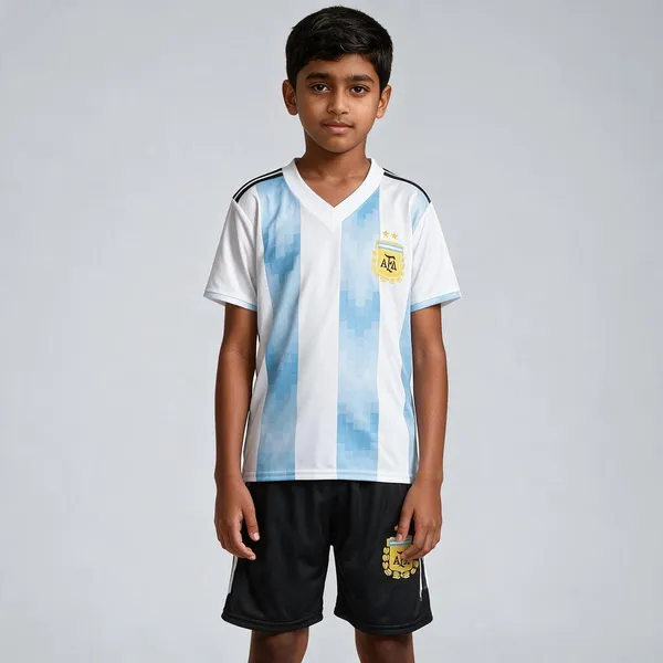 White_Black_Polyester_Argentina_Football_Jersey_Set_For_Boys_&_Girls