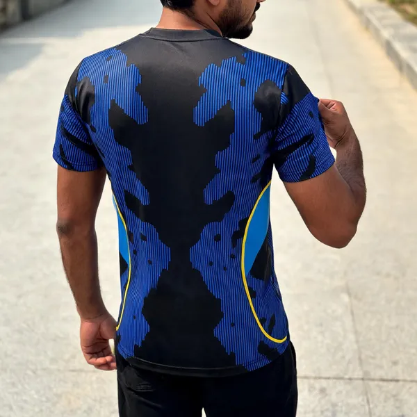 Blue_Linen_Printed_V_Neck_Athletic_T-Shirt_For_Men