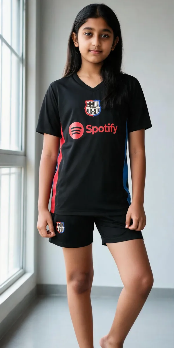Black_Polyester_Barcelona_Football_Jersey_&_Shorts_Set_For_Boys_&_Girls