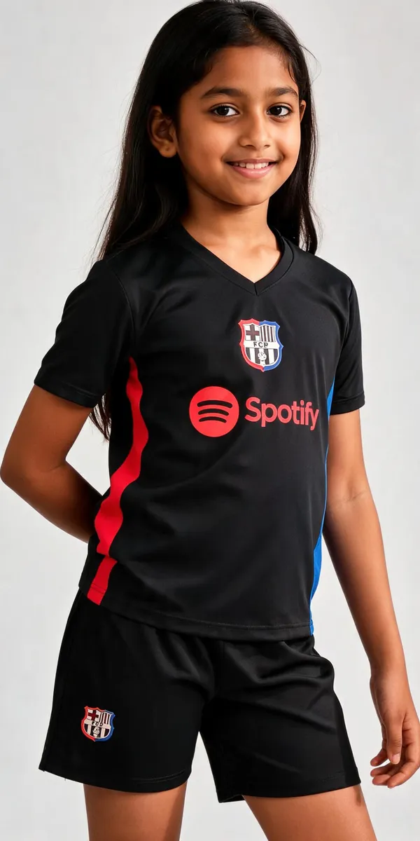 Black_Polyester_Regular_Fit_Barcelona_Football_T-Shirt_&_Shorts_Set_For_Boys_&_Girls