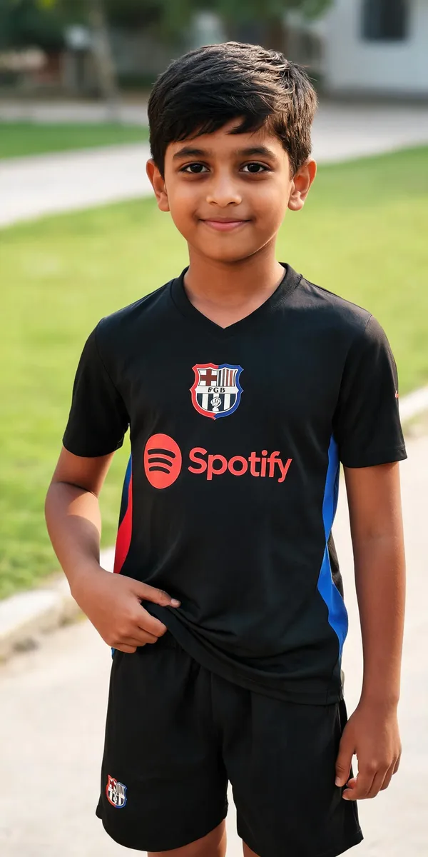 Black_Polyester_Regular_Fit_Barcelona_Football_T-Shirt_&_Shorts_Set_For_Boys_&_Girls