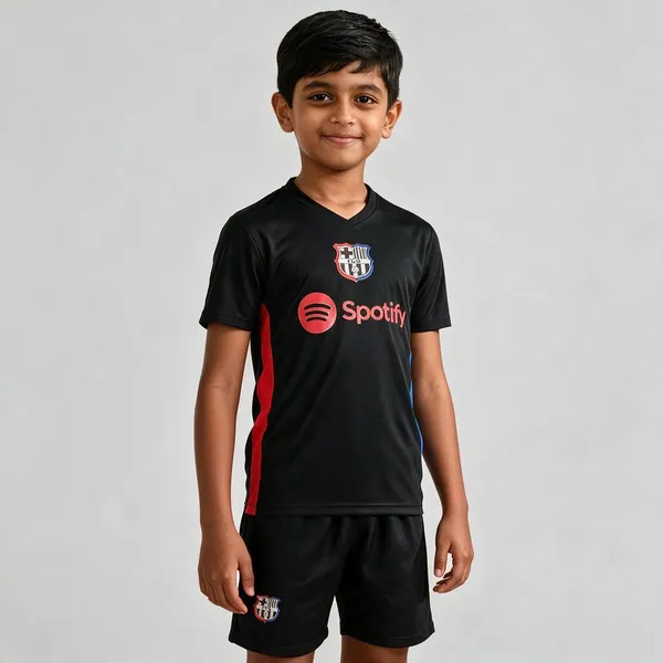 Black_Polyester_Regular_Fit_Barcelona_Football_T-Shirt_&_Shorts_Set_For_Boys_&_Girls