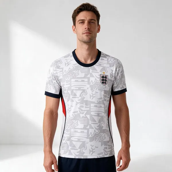 White_Linen_Round_Neck_England_Football_Jersey_T-Shirt_For_Men